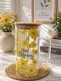 🌼 GOOD MORNING FLORAL GLASS TUMBLER WITH BAMBOO LID & STRAW