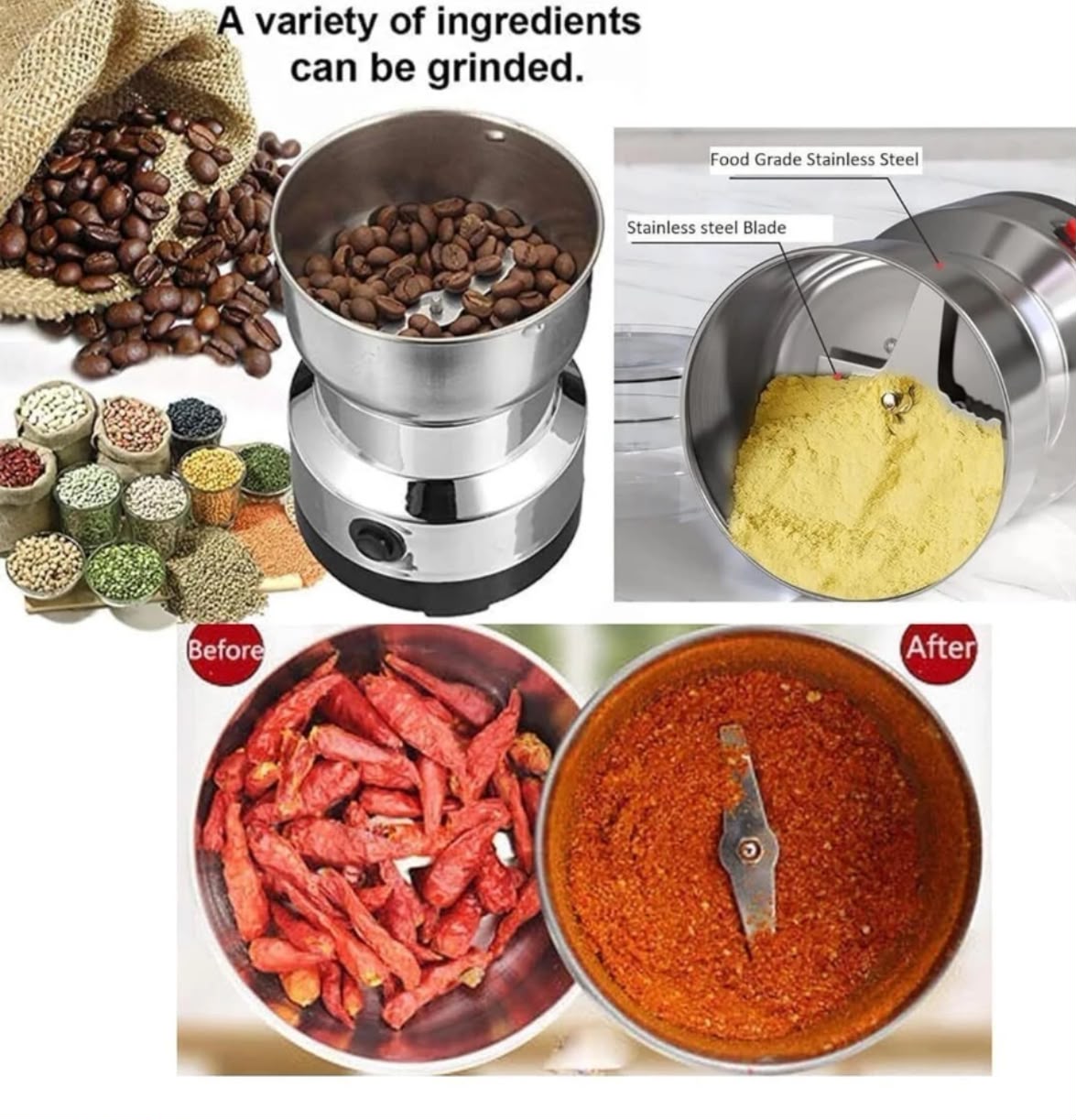 NIMA ELECTRIC STAINLESS STEEL SPICE AND COFFEE BEAN GRINDER