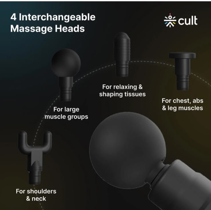 CULT PORTABLE MINI MASSAGE GUN WITH INTERCHANGEABLE HEADS