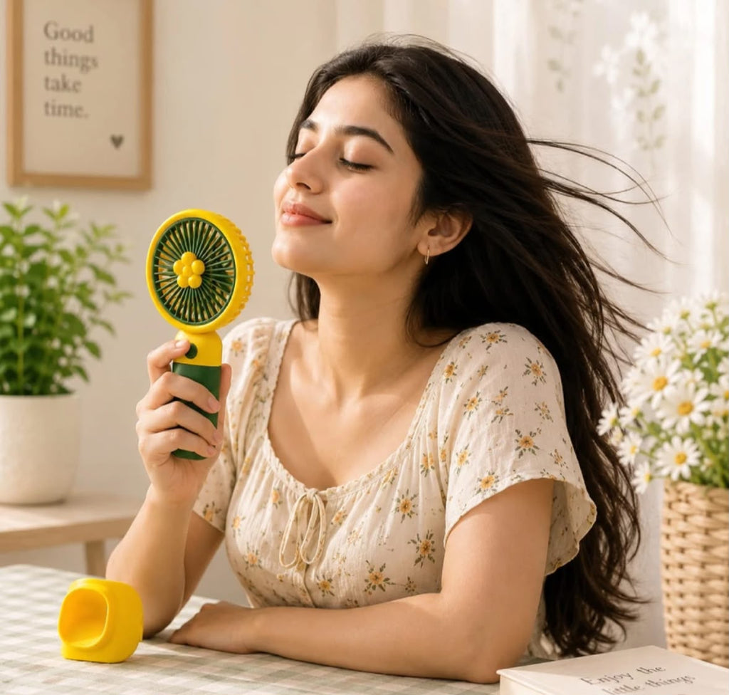 MINI PORTABLE HANDHELD FAN WITH DESKTOP CRADLE BASE