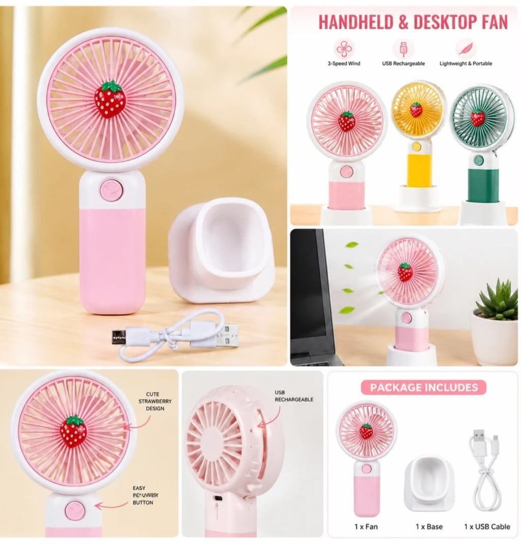 MINI PORTABLE HANDHELD FAN WITH DESKTOP CRADLE BASE