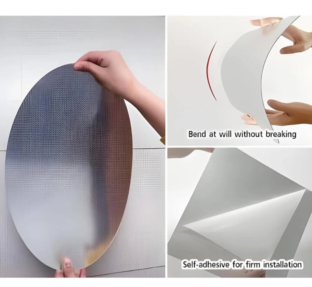 FLEXIBLE OVAL ACRYLIC WALL MIRROR WITH SELF-ADHESIVE BACKING