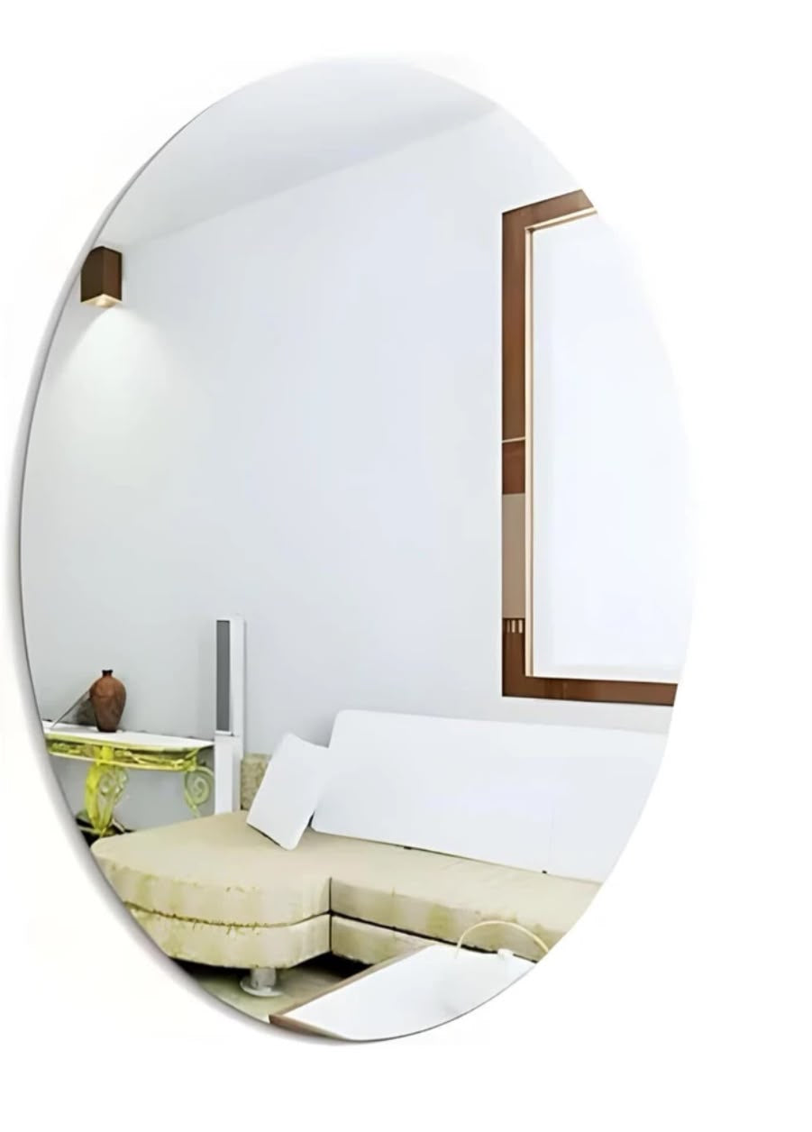 FLEXIBLE OVAL ACRYLIC WALL MIRROR WITH SELF-ADHESIVE BACKING