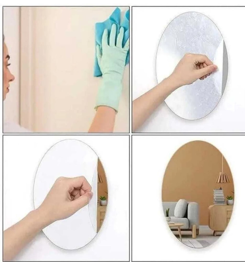 FLEXIBLE OVAL ACRYLIC WALL MIRROR WITH SELF-ADHESIVE BACKING