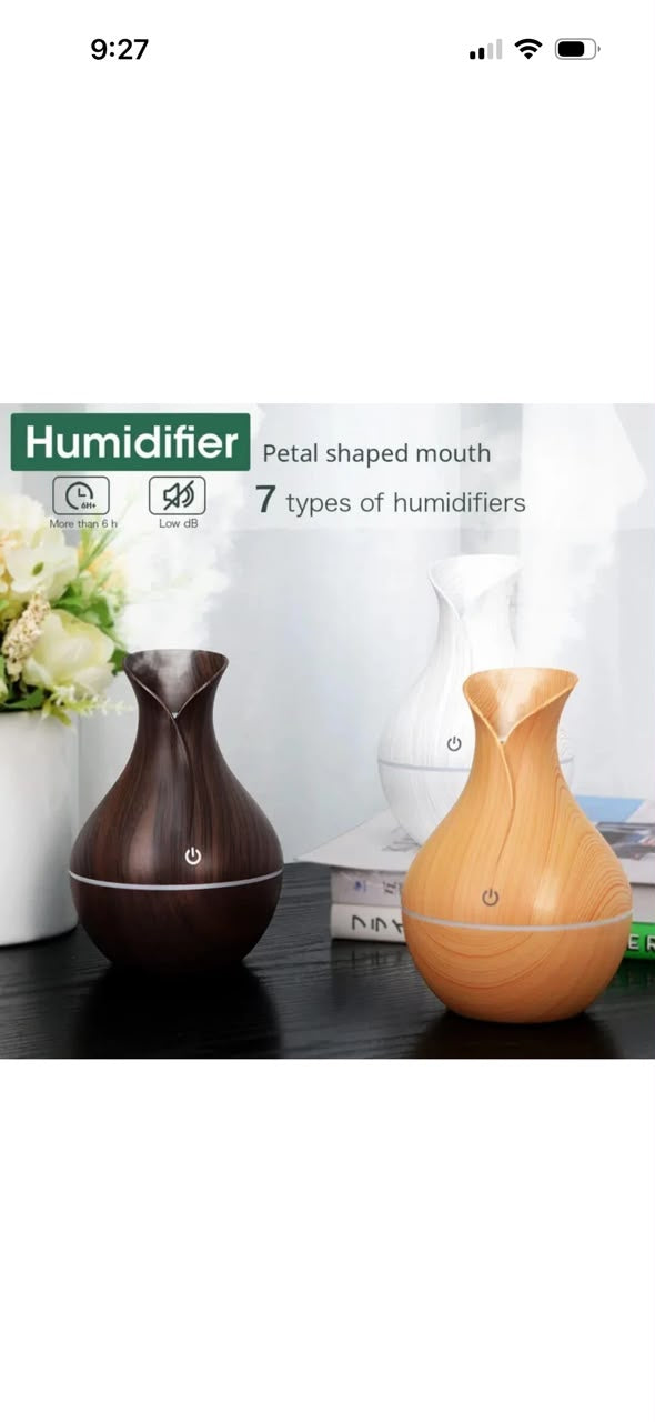WOOD GRAIN PETAL MOUTH ULTRASONIC HUMIDIFIER AND ESSENTIAL OIL DIFFUSER