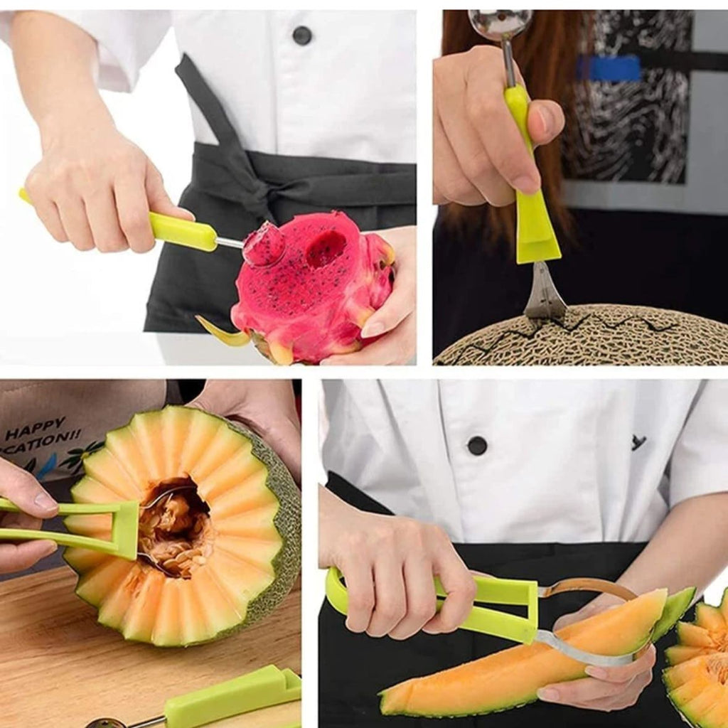 MULTIFUNCTIONAL 4-IN-1 STAINLESS STEEL FRUIT BALL SCOOPER AND CARVING TOOL SET