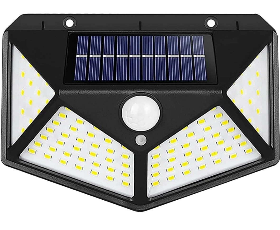 100 LED SOLAR MOTION SENSOR OUTDOOR LIGHTS – IP65 WATERPROOF SECURITY WALL LAMPS