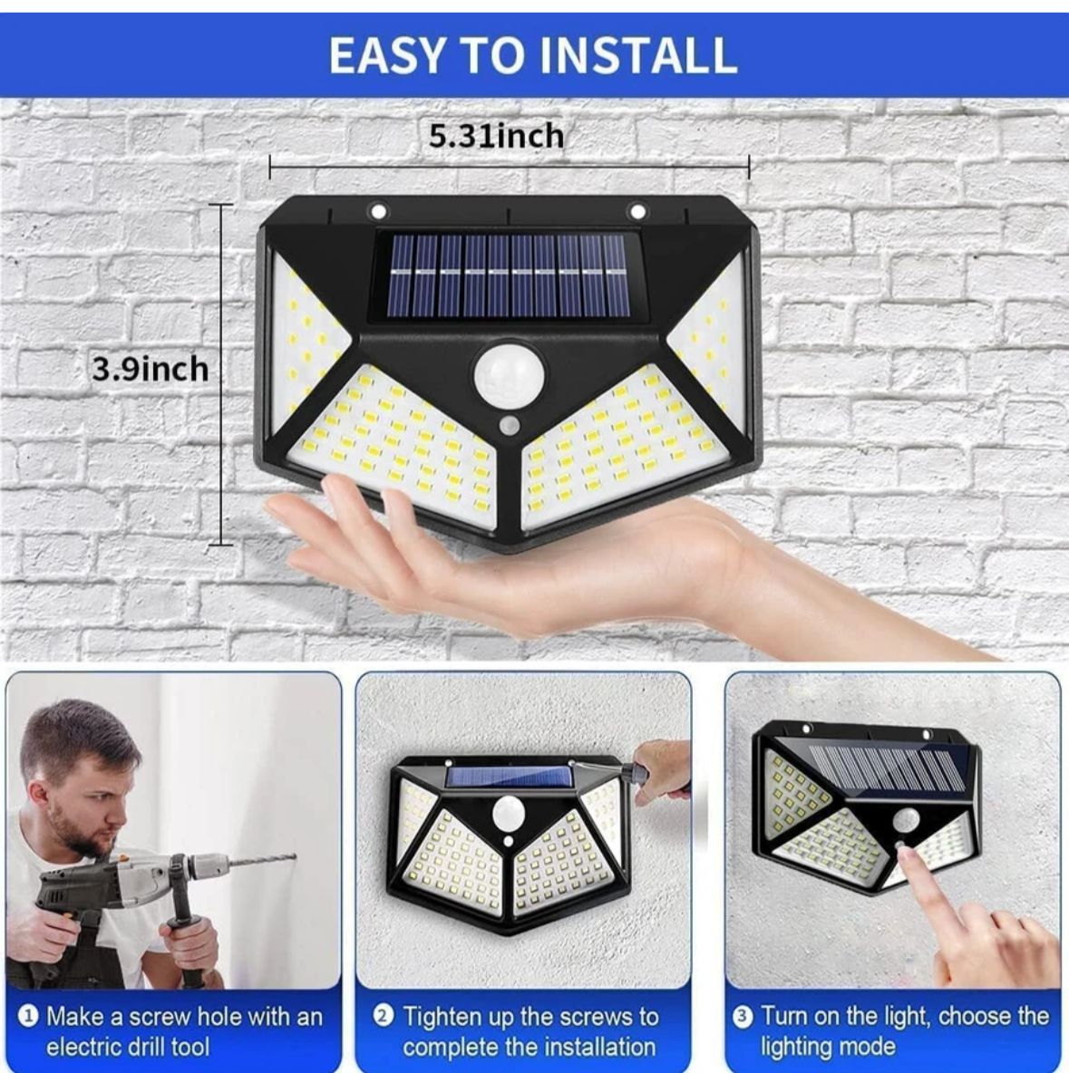 100 LED SOLAR MOTION SENSOR OUTDOOR LIGHTS – IP65 WATERPROOF SECURITY WALL LAMPS