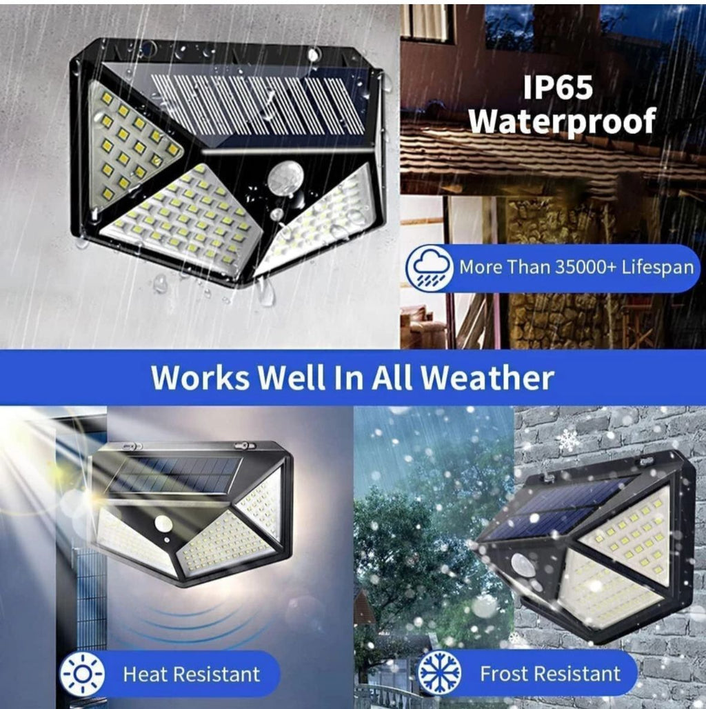 100 LED SOLAR MOTION SENSOR OUTDOOR LIGHTS – IP65 WATERPROOF SECURITY WALL LAMPS