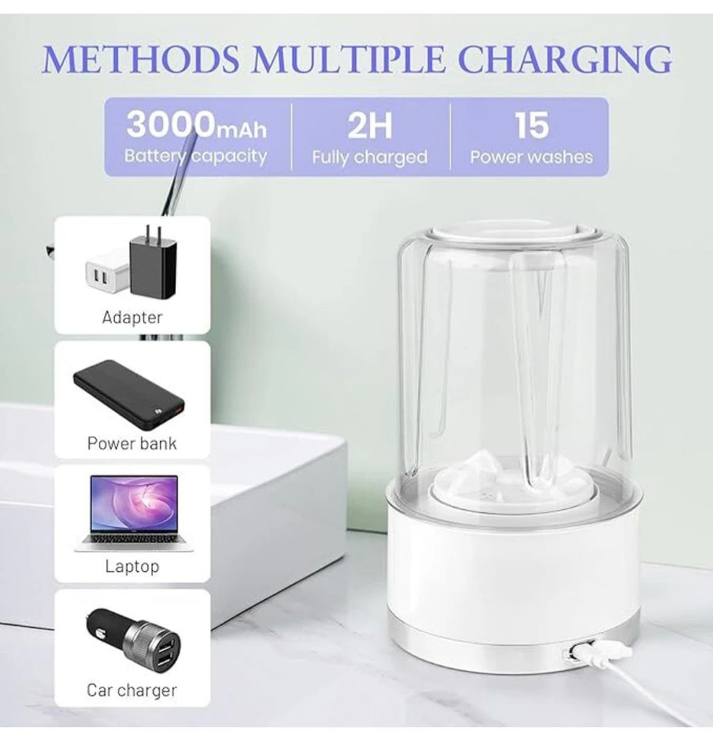 PORTABLE USB RECHARGEABLE AUTOMATIC GLASS WASHER – CORDLESS ELECTRIC SPINNING CUP BLENDER & CLEANER WITH