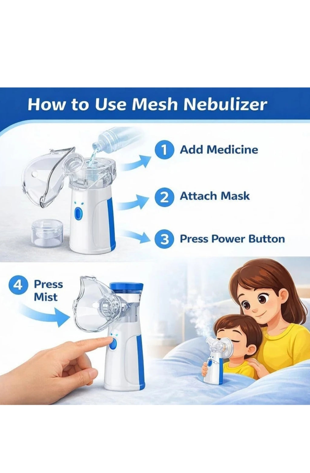 PORTABLE MESH NEBULIZER MACHINE - HANDHELD ULTRASONIC INHALER WITH ADVANCED SELF-CLEANING TECHNOLOGY