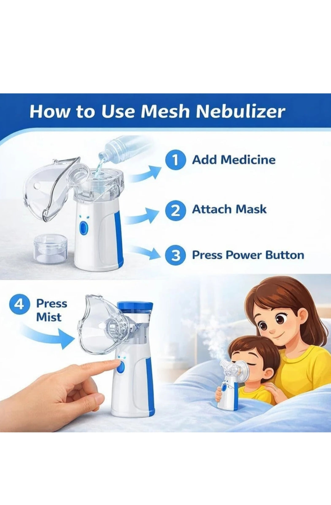 PORTABLE MESH NEBULIZER MACHINE - HANDHELD ULTRASONIC INHALER WITH ADVANCED SELF-CLEANING TECHNOLOGY