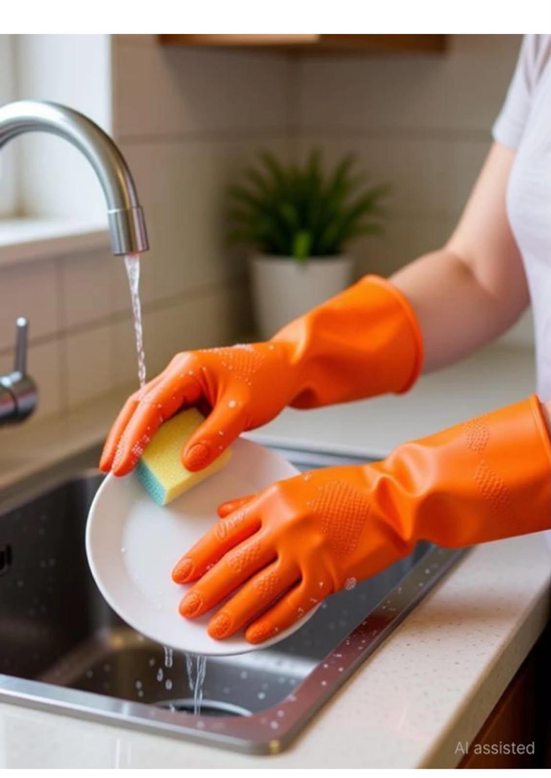 PREMIUM WATERPROOF RUBBER CLEANING GLOVES – REUSABLE MULTIPURPOSE HOUSEHOLD LATEX GLOVES WITH NON-SLIP GRIP FOR DISHWASHING, LAUNDRY, AND KITCHEN CLEANING