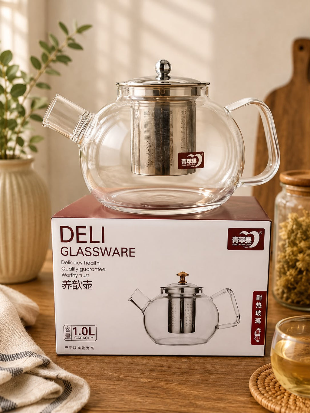 PREMIUM HEAT-RESISTANT GLASS TEAPOT WITH STAINLESS STEEL INFUSER – 1.0L