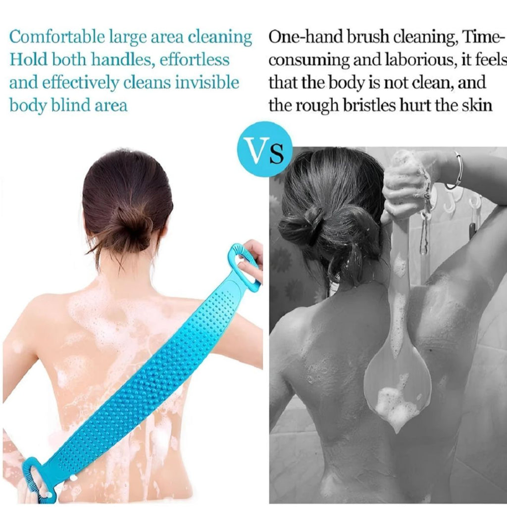PREMIUM SILICONE BACK SCRUBBER FOR SHOWER – DOUBLE-SIDED EXFOLIATING BATH BODY STRAP WITH COMFORT HANDLES