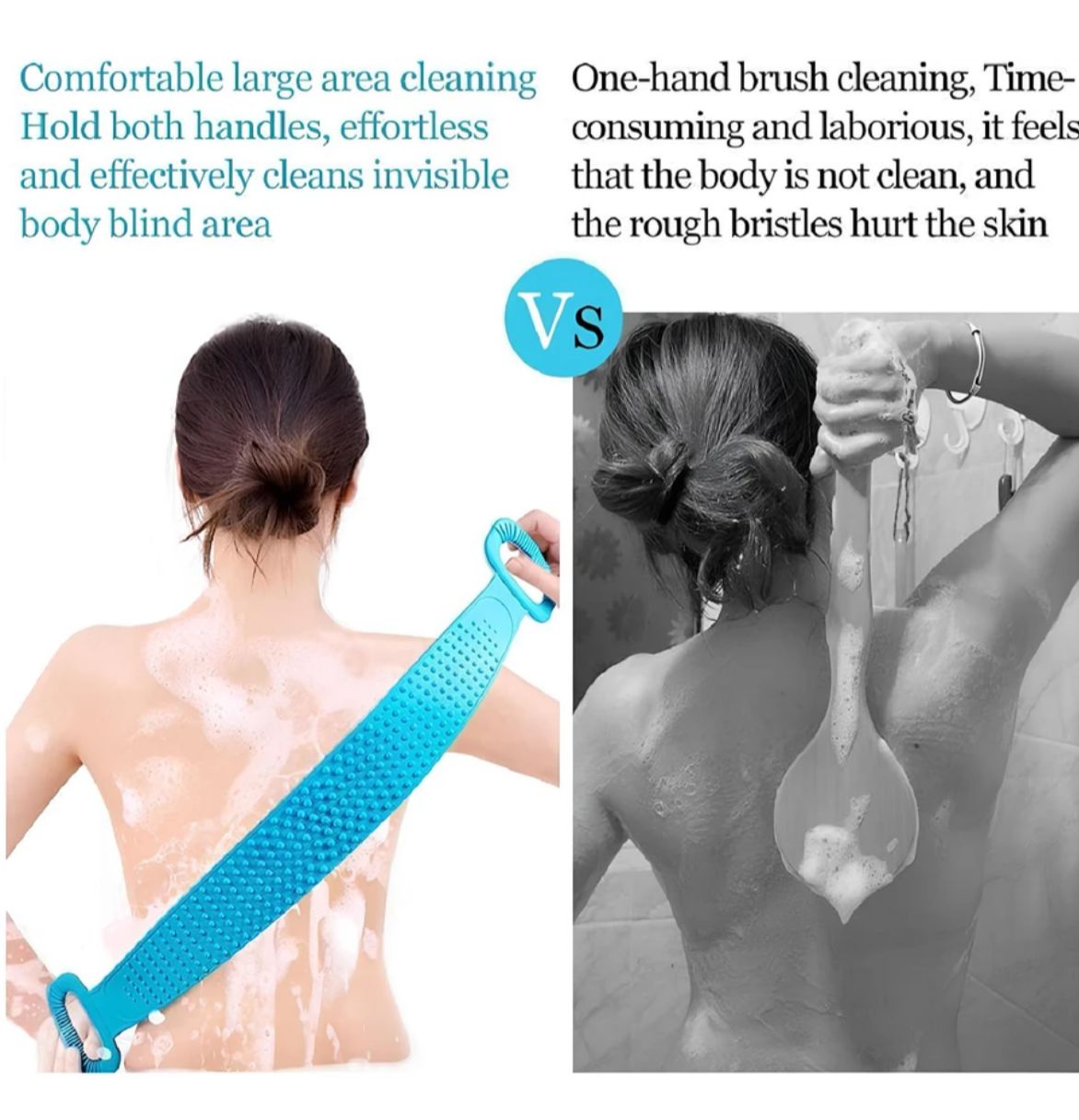 PREMIUM SILICONE BACK SCRUBBER FOR SHOWER – DOUBLE-SIDED EXFOLIATING BATH BODY STRAP WITH COMFORT HANDLES