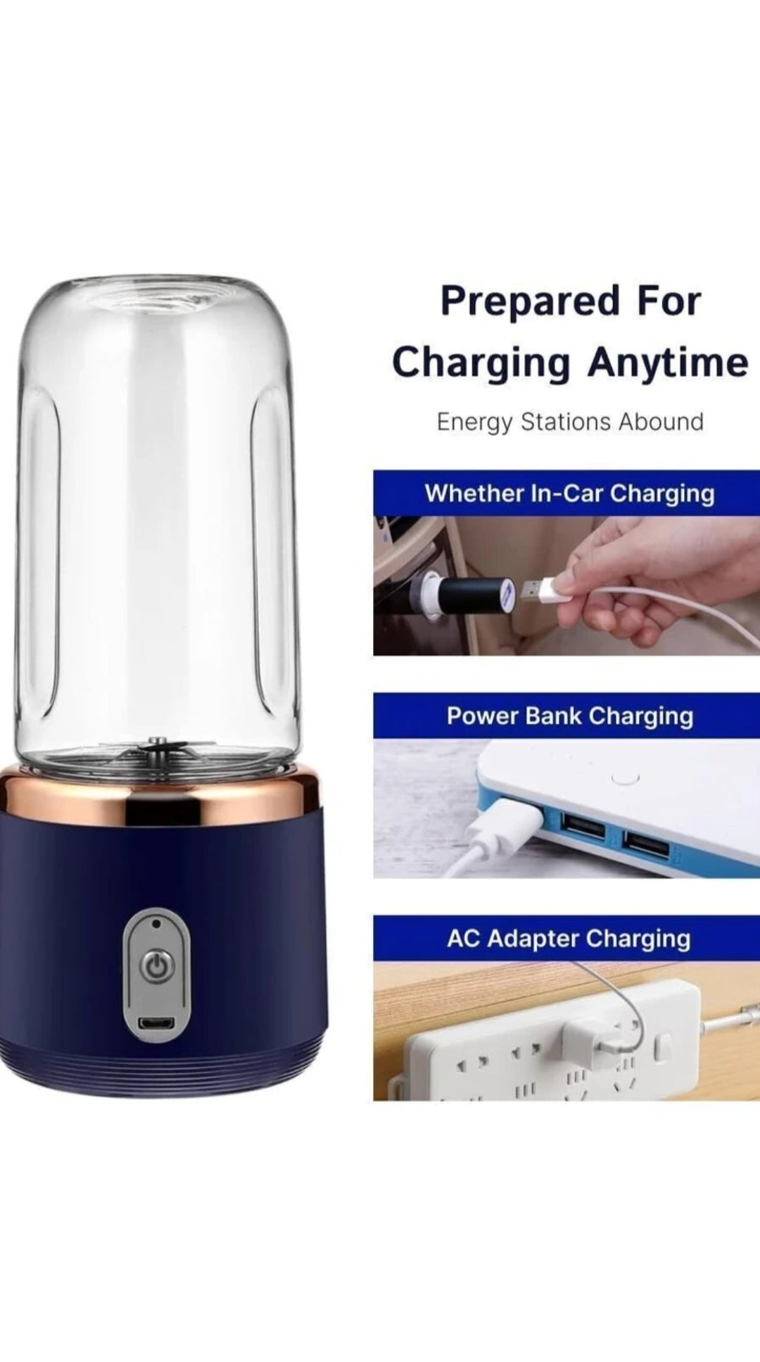 PORTABLE ELECTRIC JUICER BLENDER - RECHARGEABLE PERSONAL SMOOTHIE MAKER & JUICE CUP WITH EXTRA TRAVEL LID
