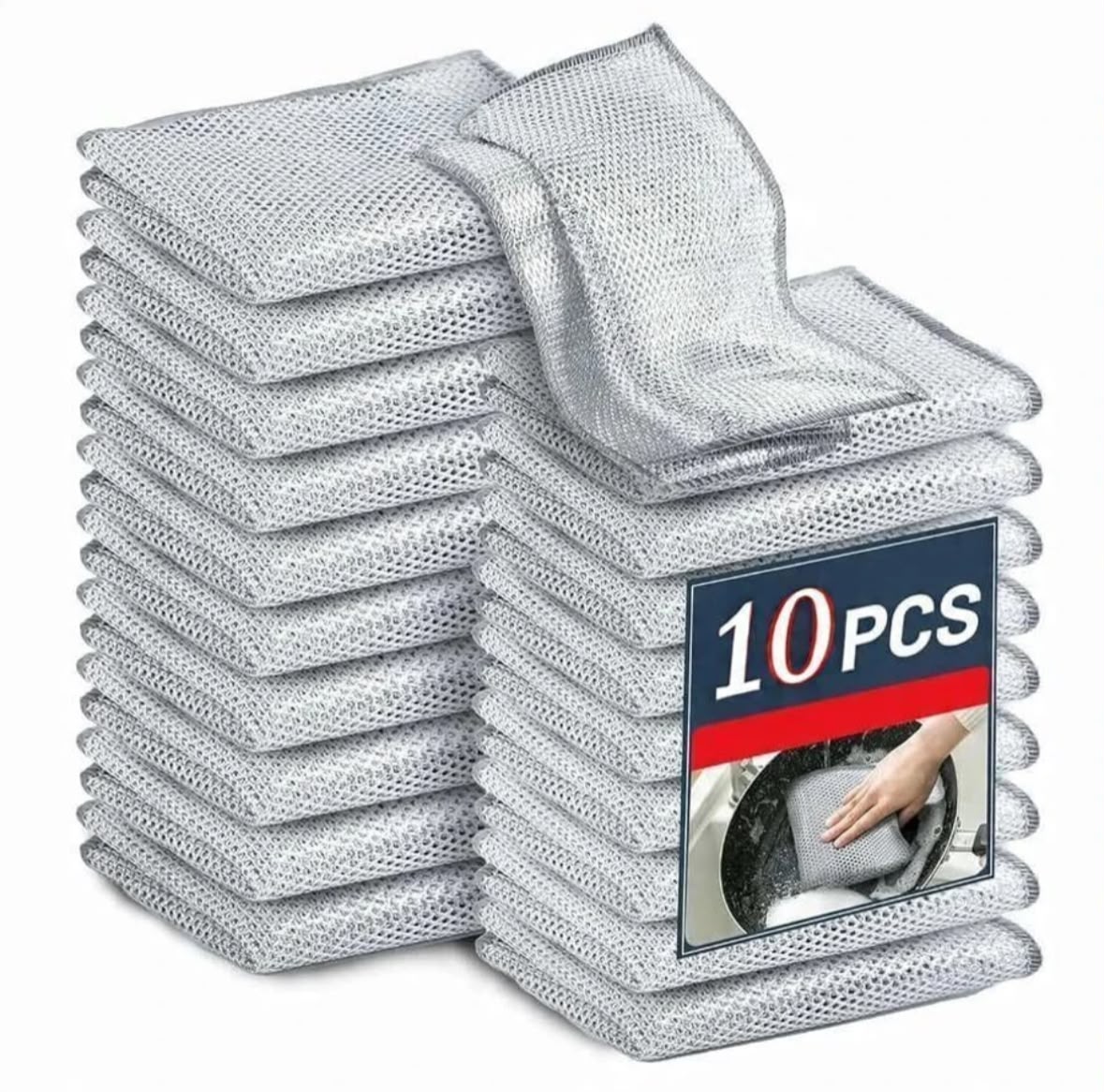 10-PIECE MULTIPURPOSE WIRE DISHWASHING RAG SET – NON-SCRATCH METALLIC MESH CLEANING CLOTHS FOR DISHES, PANS, STOVE TOPS, AND HOUSEHOLD SCRUBBING