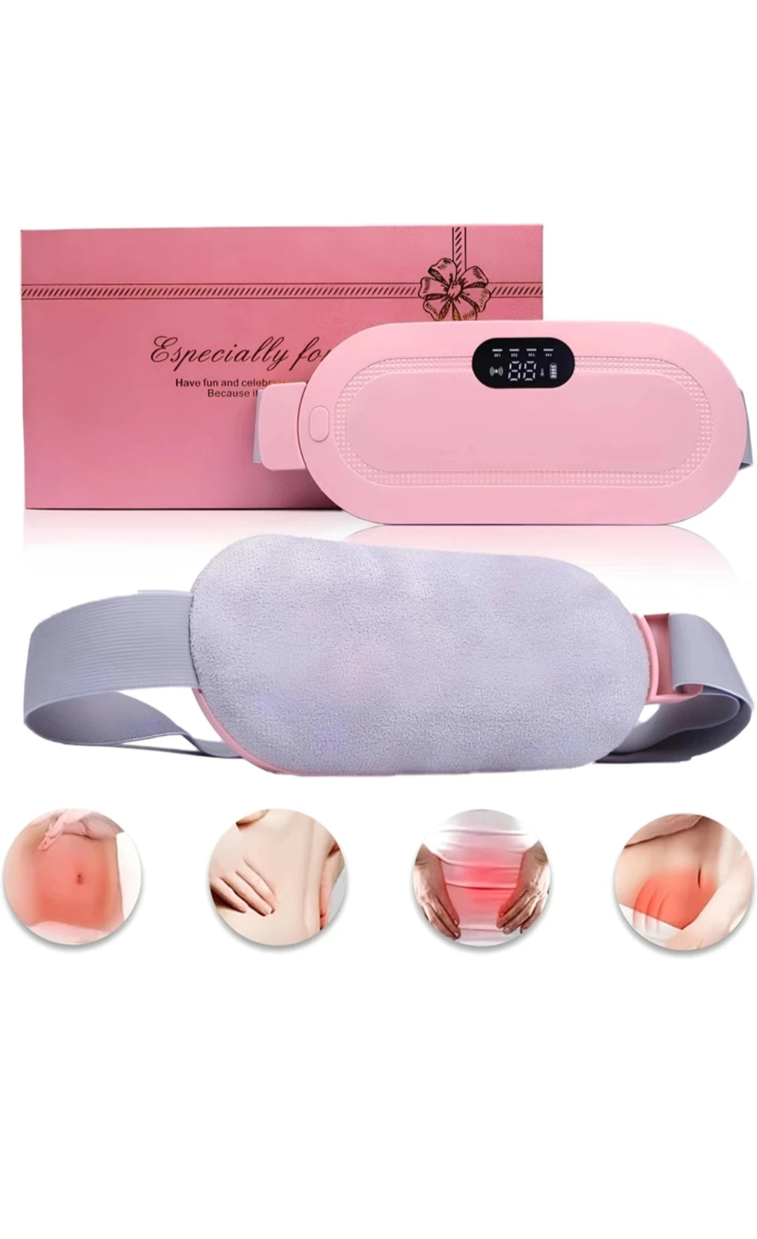 PORTABLE MENSTRUAL HEATING PAD - CORDLESS ELECTRIC PERIOD CRAMP RELIEF BELLY MASSAGER BELT