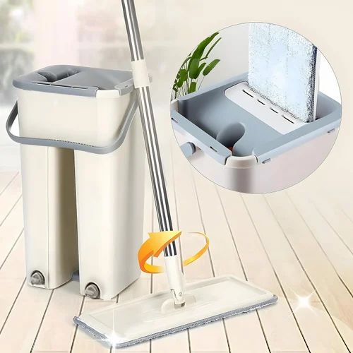 FREE DELIVERY                         SMART HANDS-FREE FLAT MOP WITH BUCKET SET | 360° ROTATING FLOOR CLEANER WITH ULTRA-ABSORBENT MICROFIBER PADS FOR EFFORTLESS HOME CLEANING TOATAL PAD 2