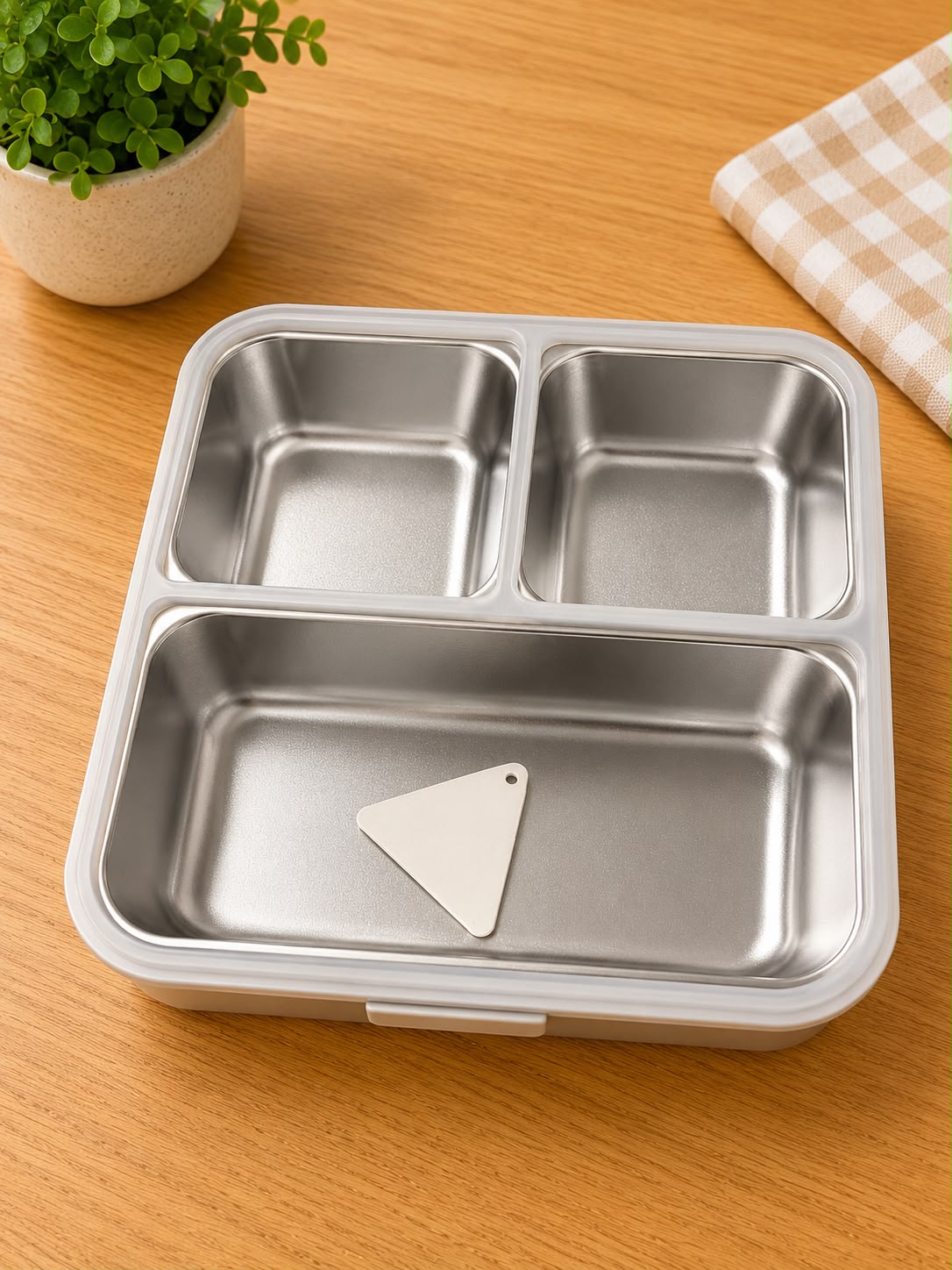 Stainless Steel Kids Lunch Box – 3-Compartment Leakproof Bento Box with Cute Dino Design