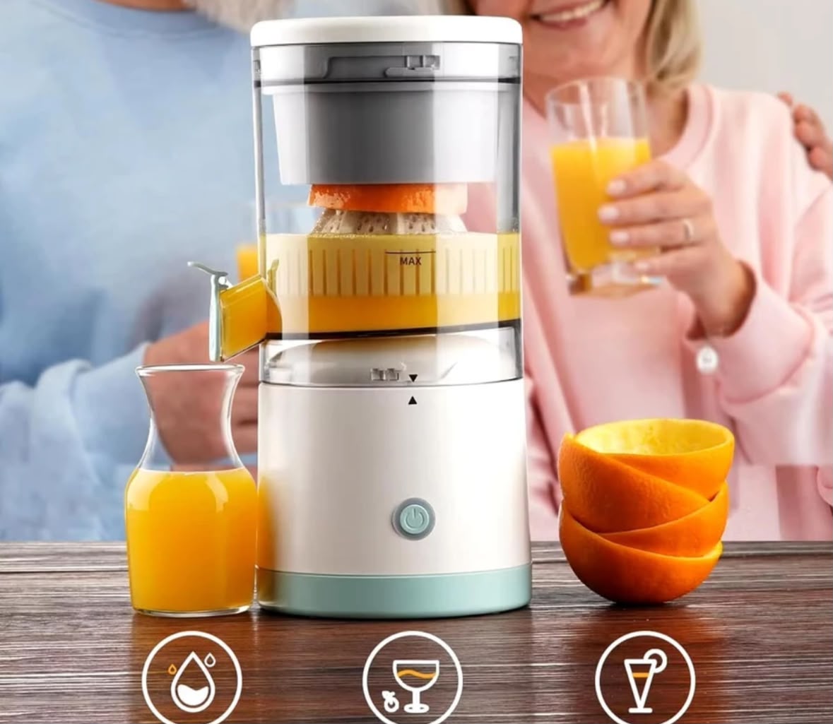PORTABLE ELECTRIC CITRUS JUICER – WIRELESS AUTOMATIC ORANGE JUICE SQUEEZER WITH USB RECHARGEABLE BATTERY, ONE-BUTTON OPERATION FOR FRESH FRUIT JUICING