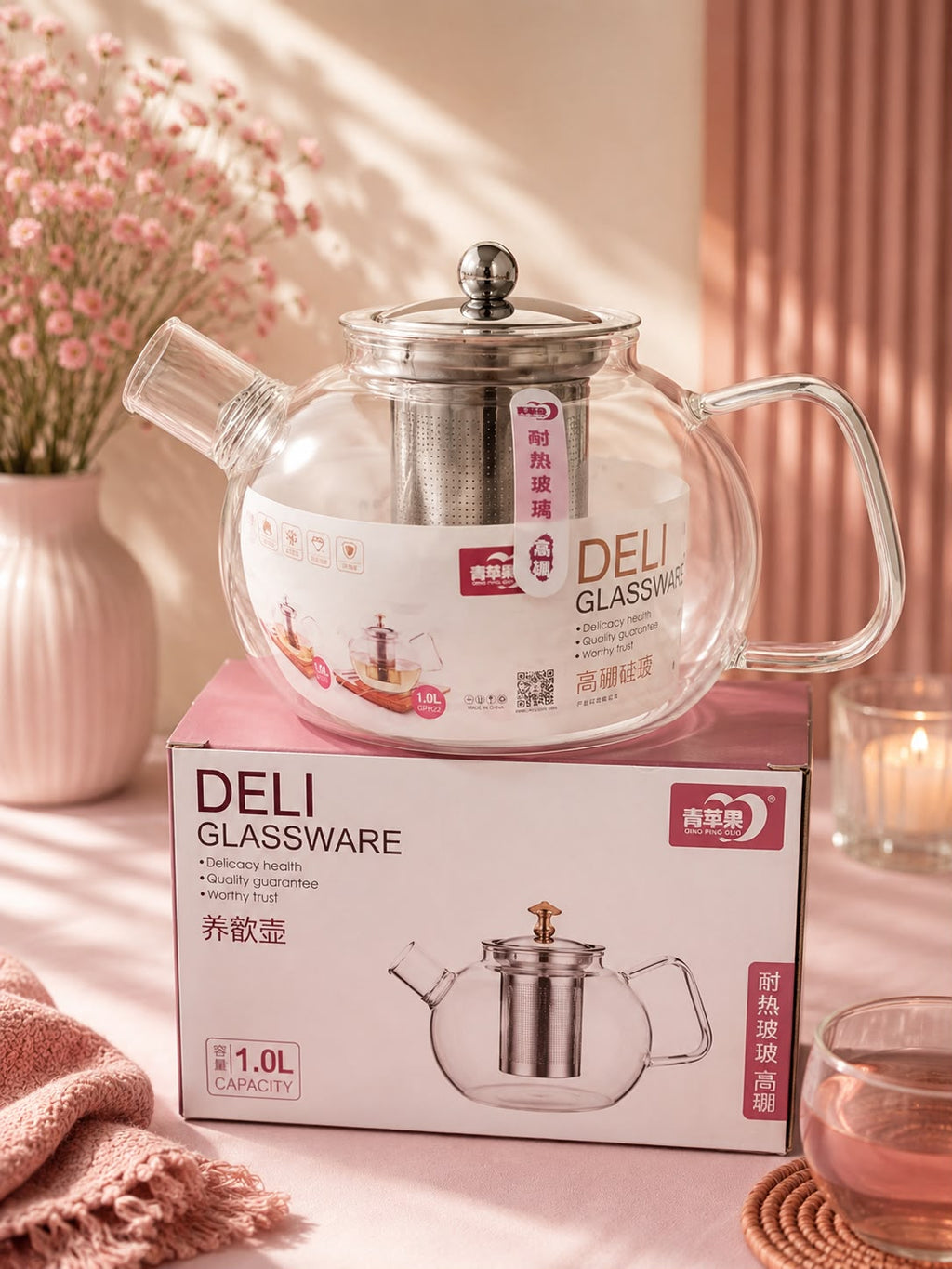 PREMIUM HEAT-RESISTANT GLASS TEAPOT WITH STAINLESS STEEL INFUSER – 1.0L