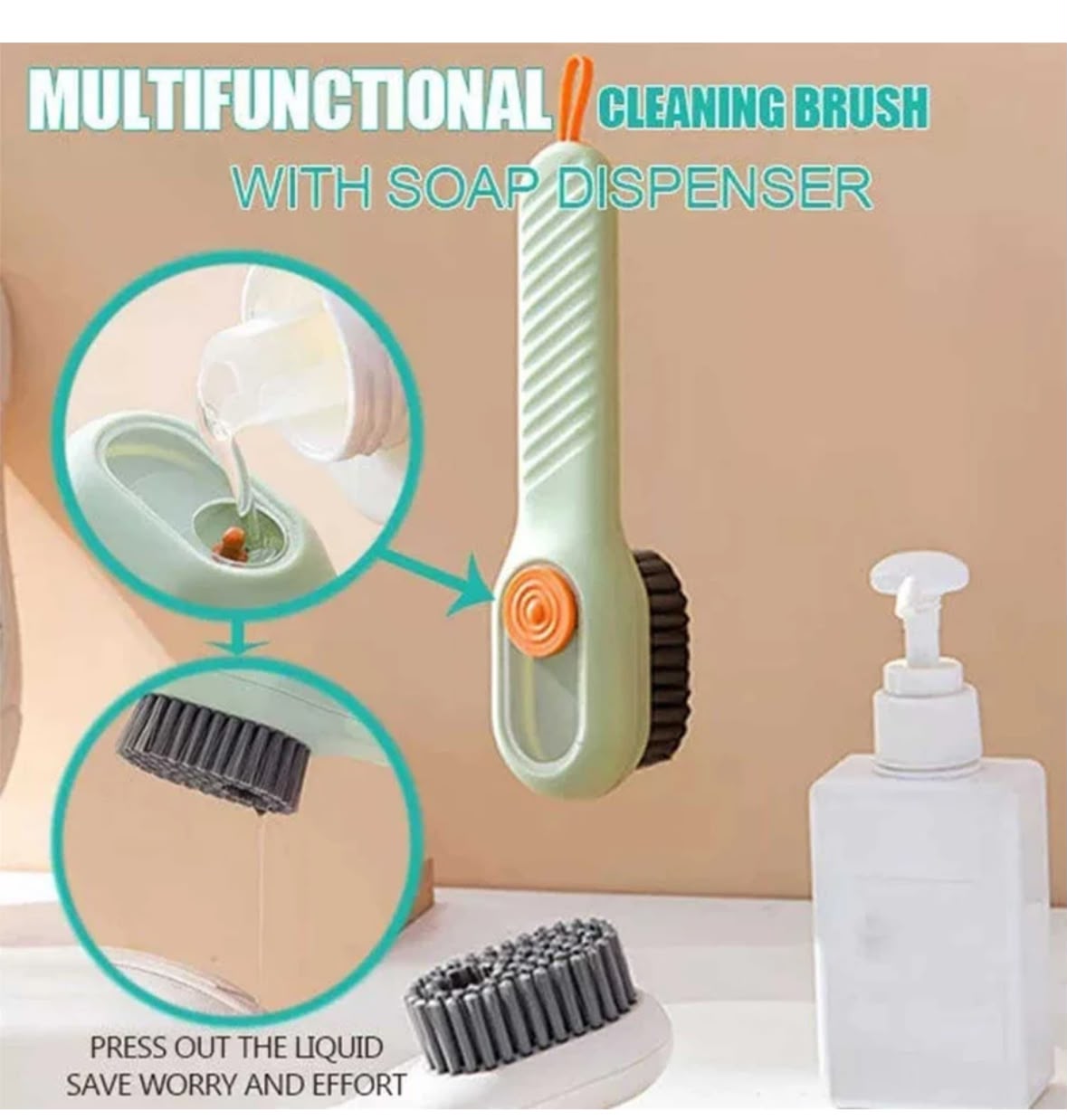 MULTIFUNCTIONAL LIQUID DISPENSING SHOE CLEANING BRUSH – ERGONOMIC SOFT-BRISTLE SCRUBBER FOR SHOES, CLOTHES, AND HOUSEHOLD CLEANING
