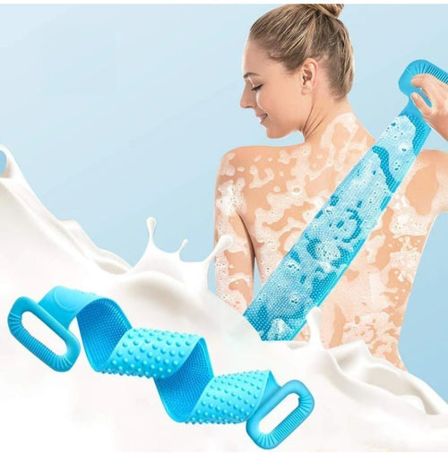 PREMIUM SILICONE BACK SCRUBBER FOR SHOWER – DOUBLE-SIDED EXFOLIATING BATH BODY STRAP WITH COMFORT HANDLES