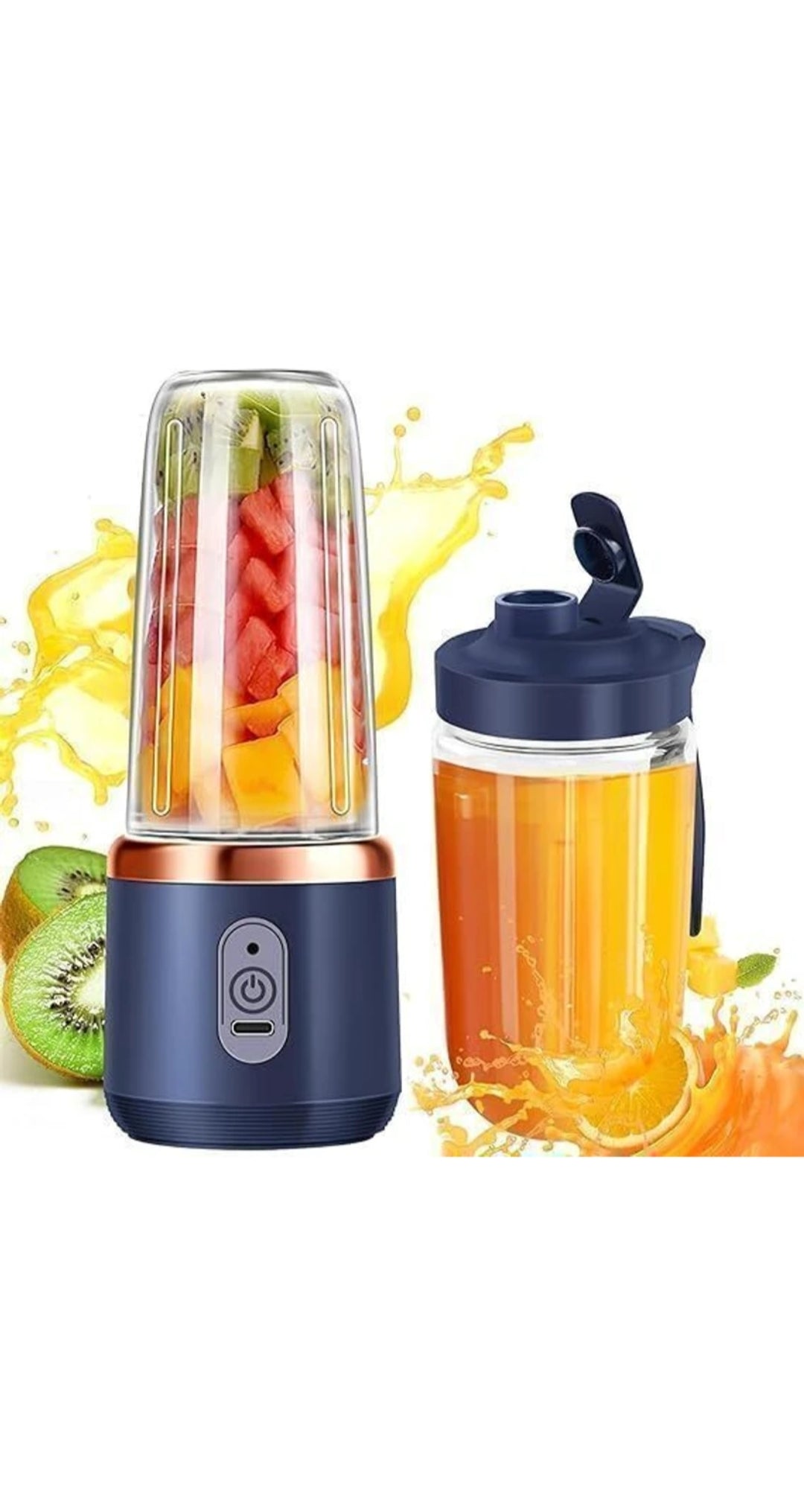 PORTABLE ELECTRIC JUICER BLENDER - RECHARGEABLE PERSONAL SMOOTHIE MAKER & JUICE CUP WITH EXTRA TRAVEL LID