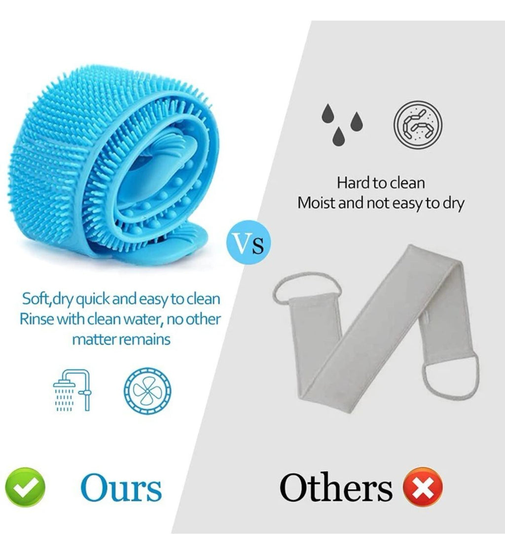PREMIUM SILICONE BACK SCRUBBER FOR SHOWER – DOUBLE-SIDED EXFOLIATING BATH BODY STRAP WITH COMFORT HANDLES