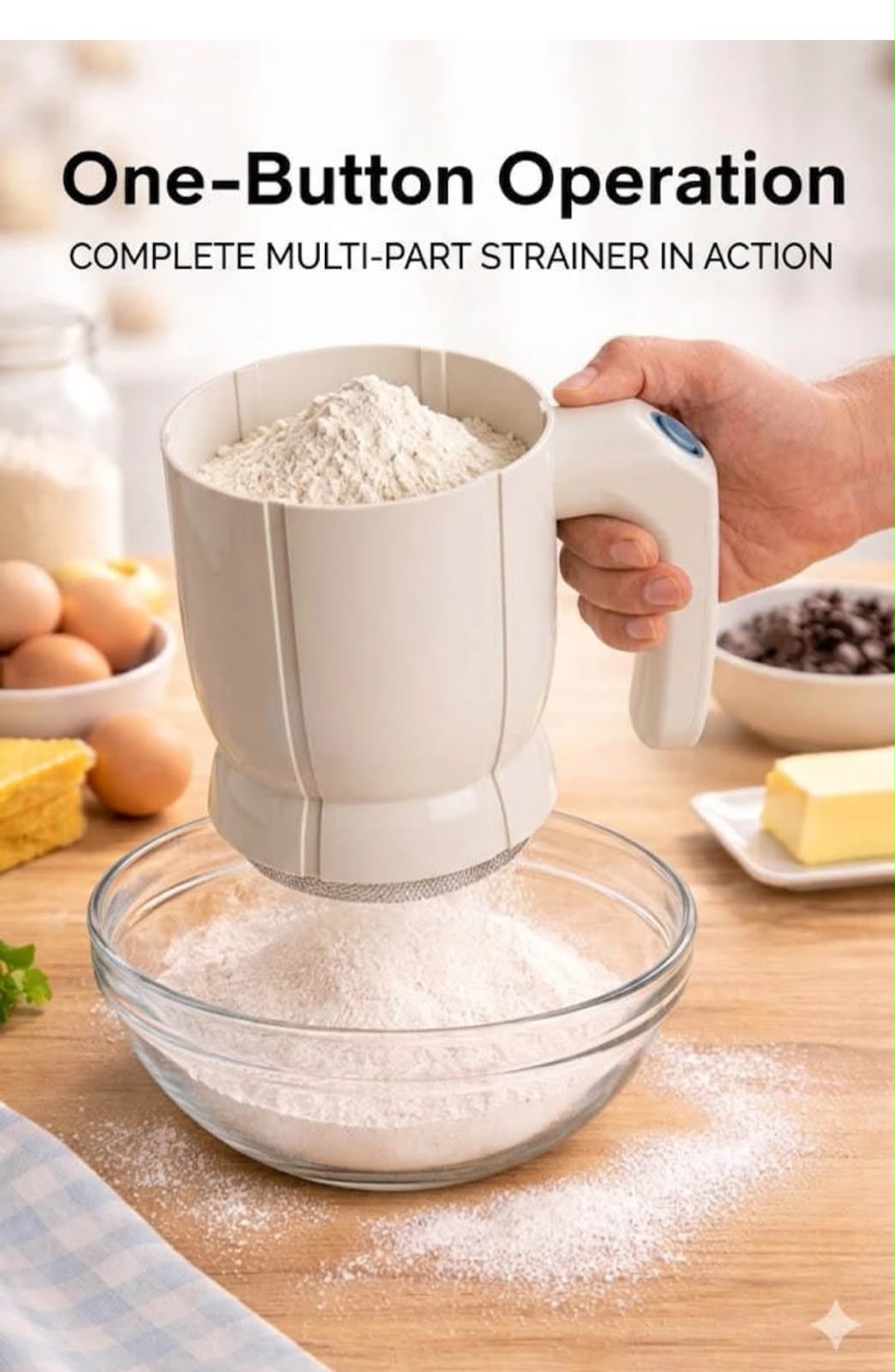 ELECTRIC HANDHELD FLOUR SIFTER – CORDLESS AUTOMATIC BAKING SIFTER WITH FINE MESH FILTER FOR SMOOTHER BATTER, CAKES, AND PASTRY MAKING