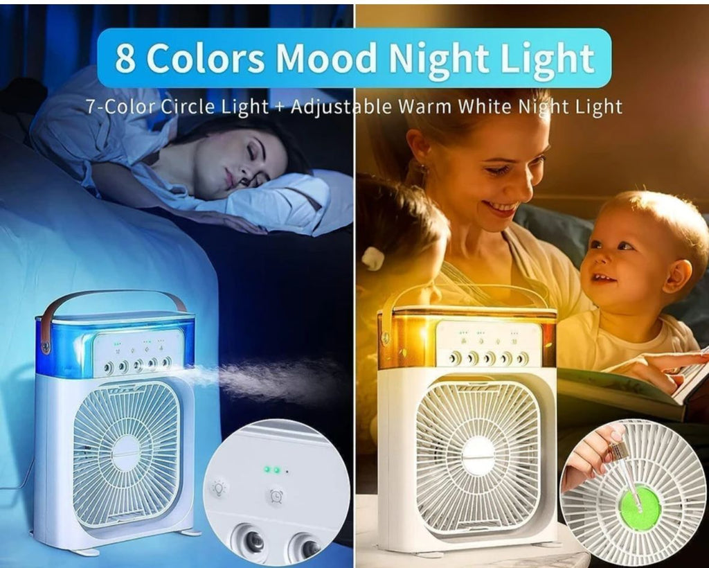 PORTABLE 3-IN-1 AIR COOLER FAN WITH HUMIDIFIER & LED LIGHT