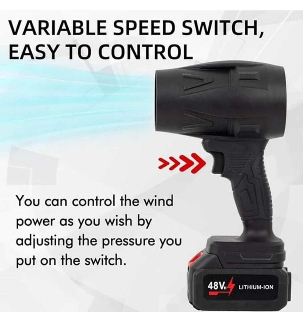 48V CORDLESS TURBO JET FAN – PORTABLE HIGH-VELOCITY AIR BLOWER AND MINI DUST CLEANER WITH VARIABLE SPEED SWITCH