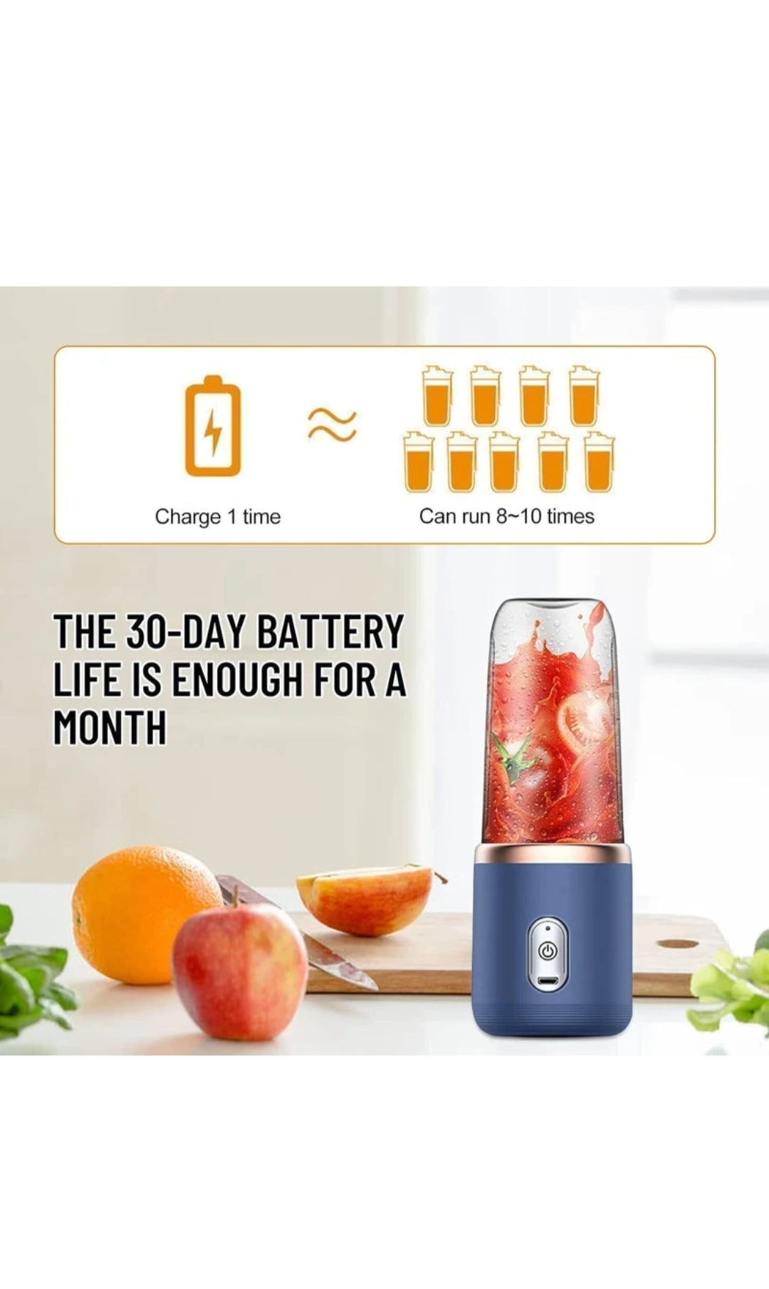 PORTABLE ELECTRIC JUICER BLENDER - RECHARGEABLE PERSONAL SMOOTHIE MAKER & JUICE CUP WITH EXTRA TRAVEL LID