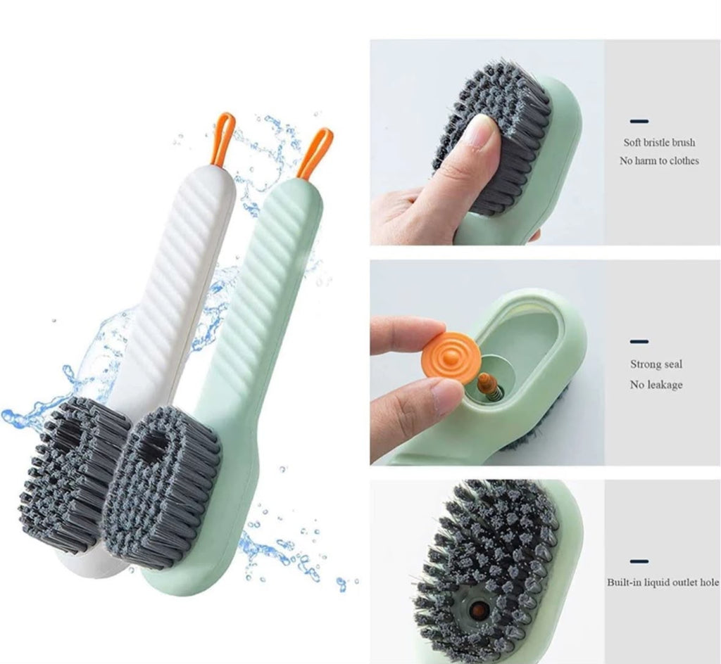 MULTIFUNCTIONAL LIQUID DISPENSING SHOE CLEANING BRUSH – ERGONOMIC SOFT-BRISTLE SCRUBBER FOR SHOES, CLOTHES, AND HOUSEHOLD CLEANING