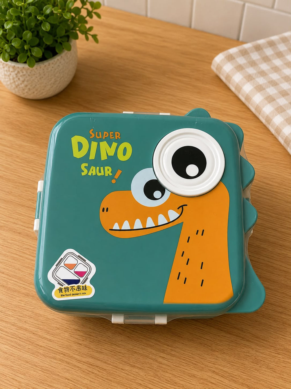 Stainless Steel Kids Lunch Box – 3-Compartment Leakproof Bento Box with Cute Dino Design
